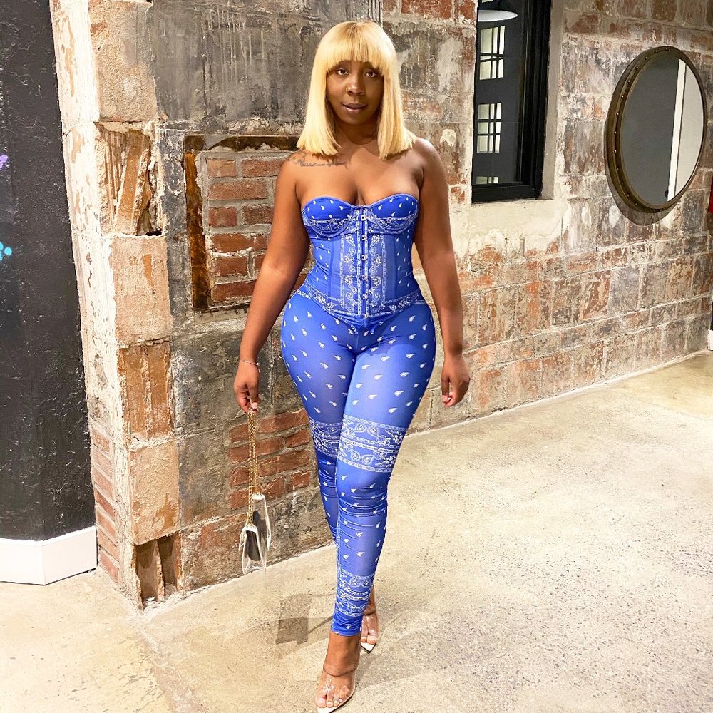Bandana Corset and Leggings Set in Blue